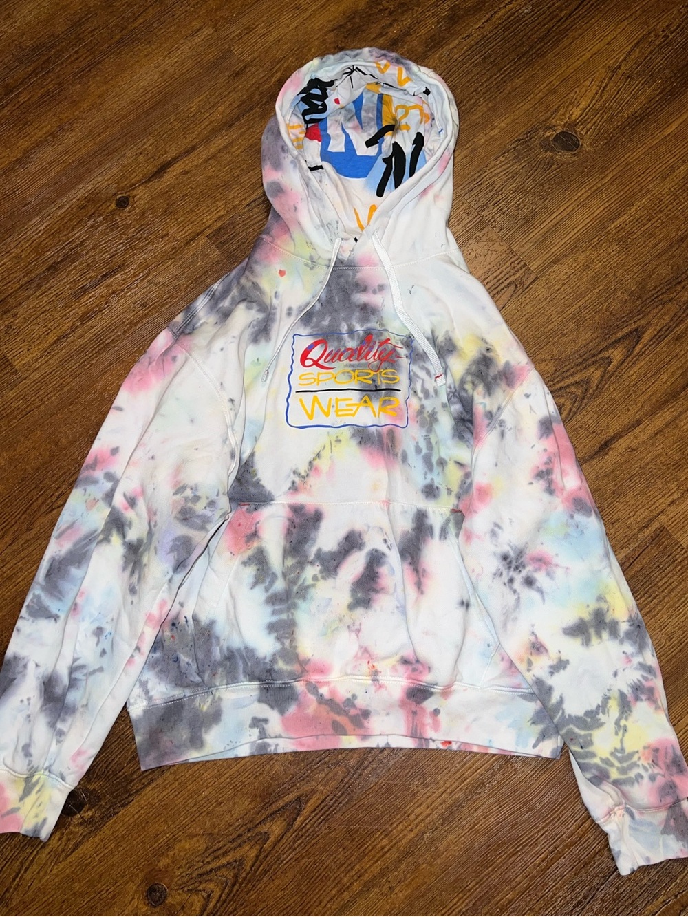 Nike Tie Dye Fleece Hoodie Retro Activewear 90’s White Colorful Graphic Size M - Picture 2 of 11